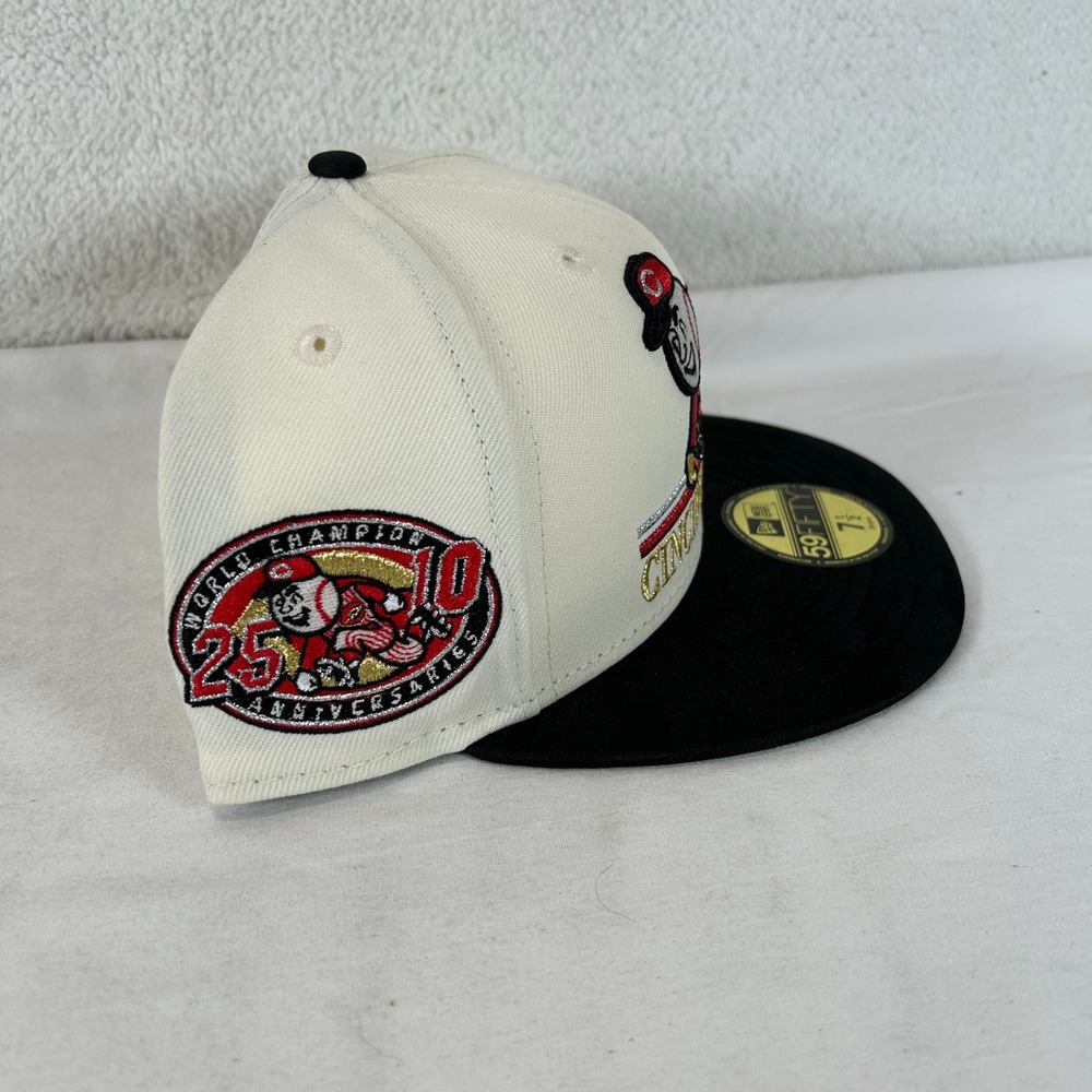 New Era 59FIFTY Cincinnati Reds Hat 7 1/2 Cream Black Mr Redlegs World Series - Picture 3 of 9